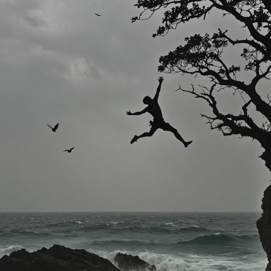 Leap of Faith: Silhouette Over Stormy Sea