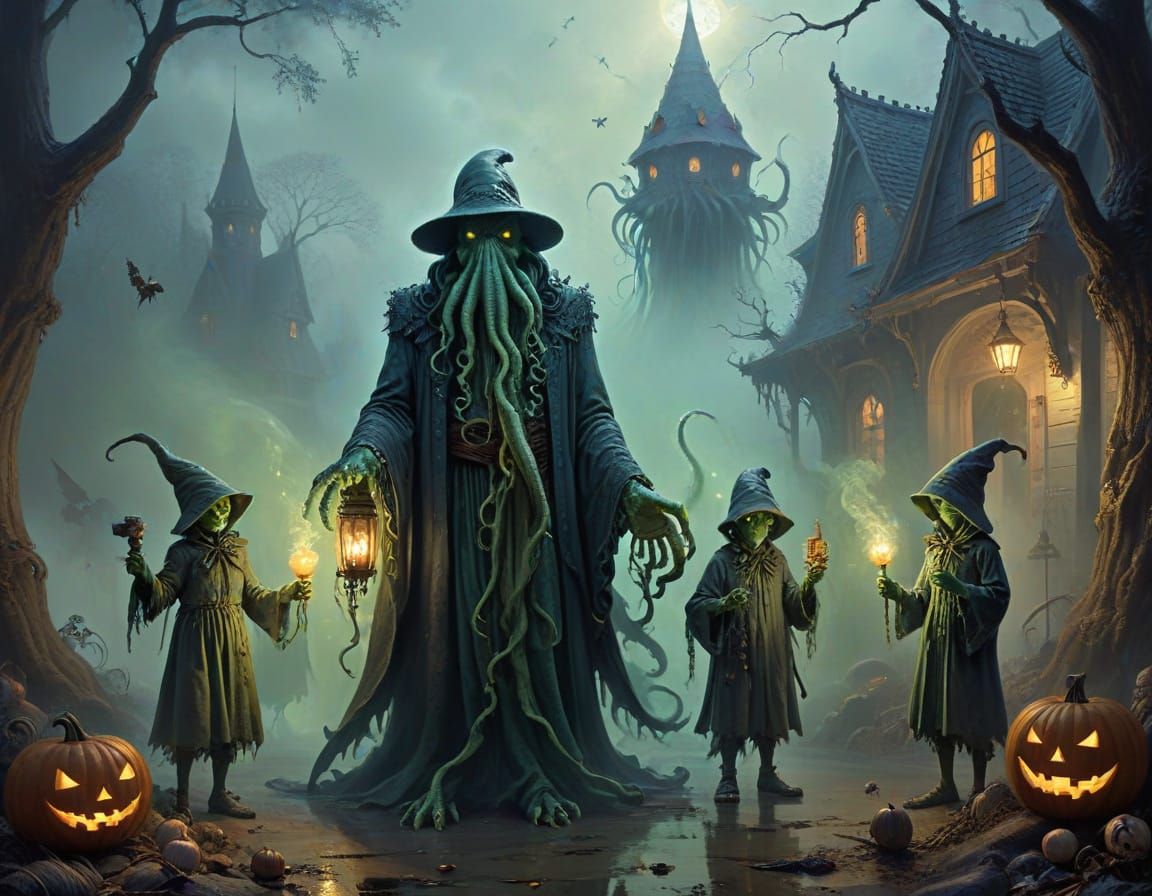 Cthulhu and Hobbit Spawn Trick-or-Treating in Halloween Cost...