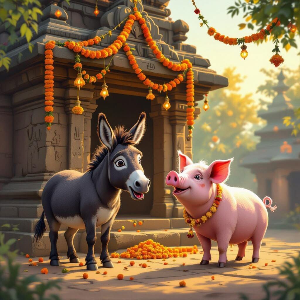 Donkey and Pig Worship at Village Temple