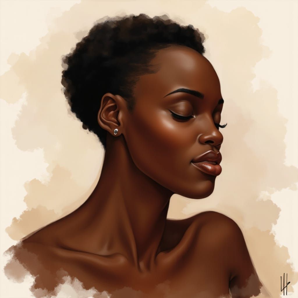 Black Person Portrait with Gentle Smile in Digital Painting
