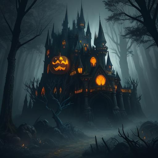 Eerie Forest Gathering: A Dark Fantasy Oil Painting