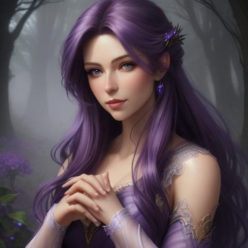 Beautiful Woman with Purple Eyes in Ethereal Style
