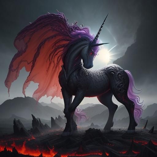 Translucent Unicorn in Burning Kingdom: Dark Horror Art