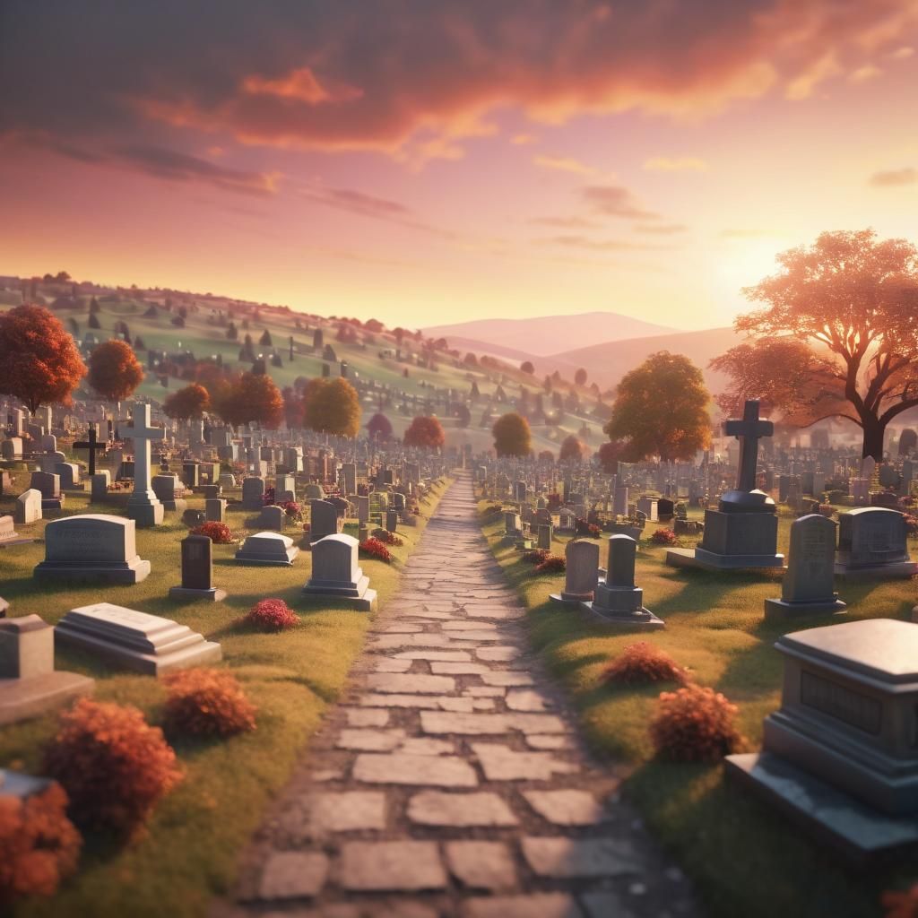 Ethereal Cemetery Sunset Landscape in Octane Render
