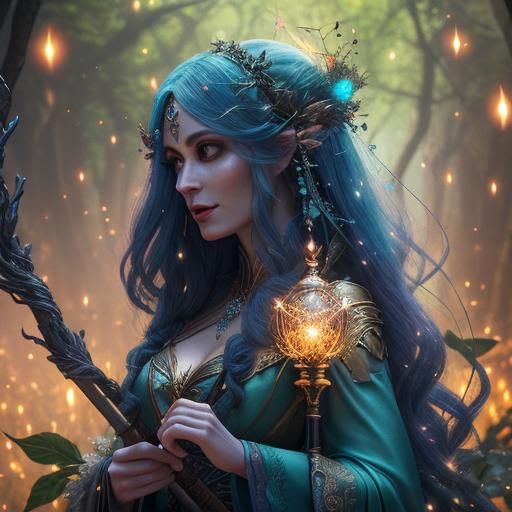 Enchantress in Double Exposure Magical Woods