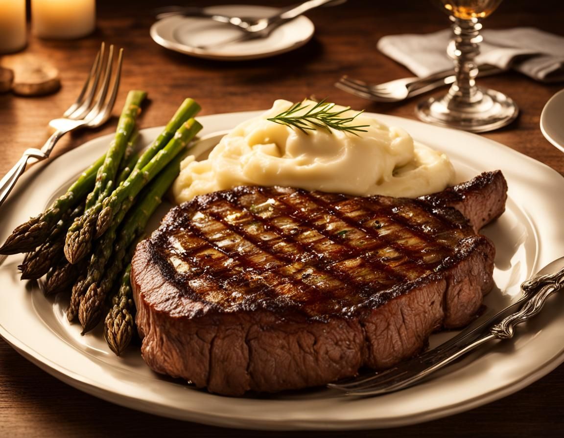 Pixar Style Ribeye Steak Dinner by Candlelight