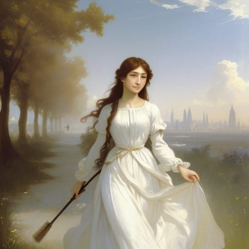 Woman Walks Away from Dreamy City in Soft Focus Glow