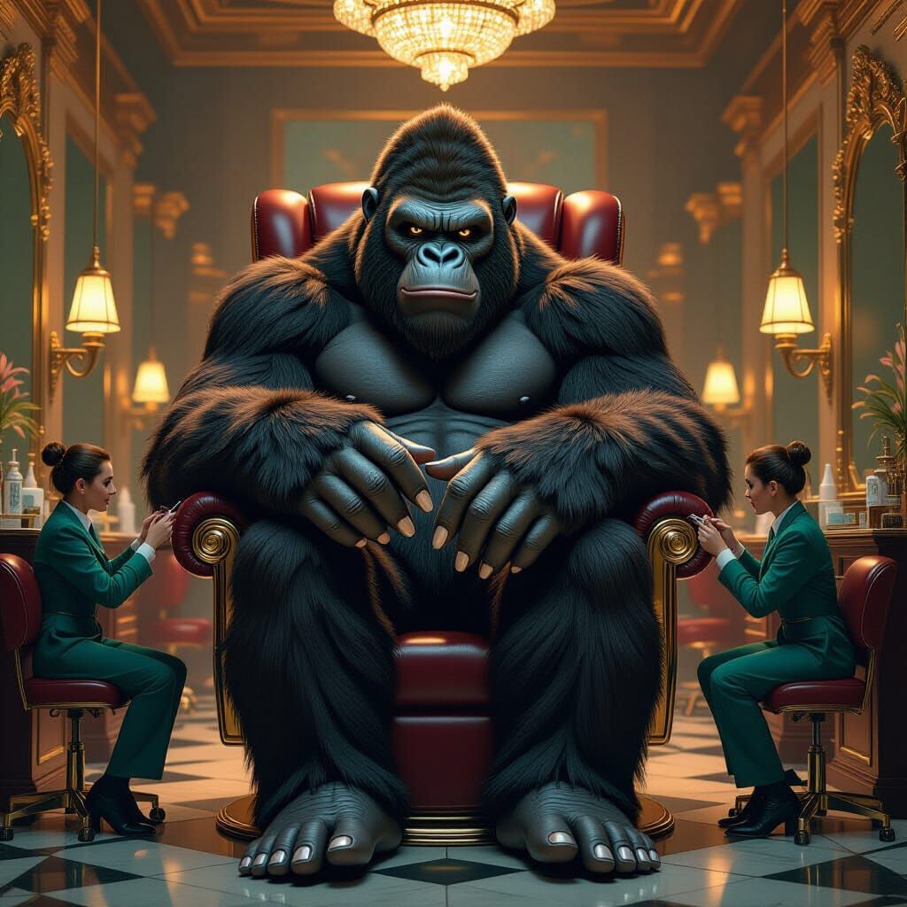 King Kong's Whimsical Manicure in Art Deco Salon