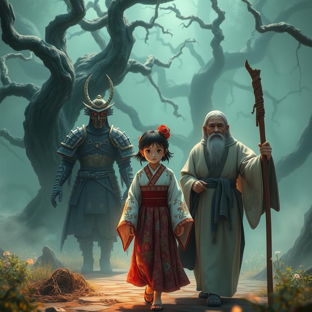 Japanese Girl's Ghost World Journey in Anime Style