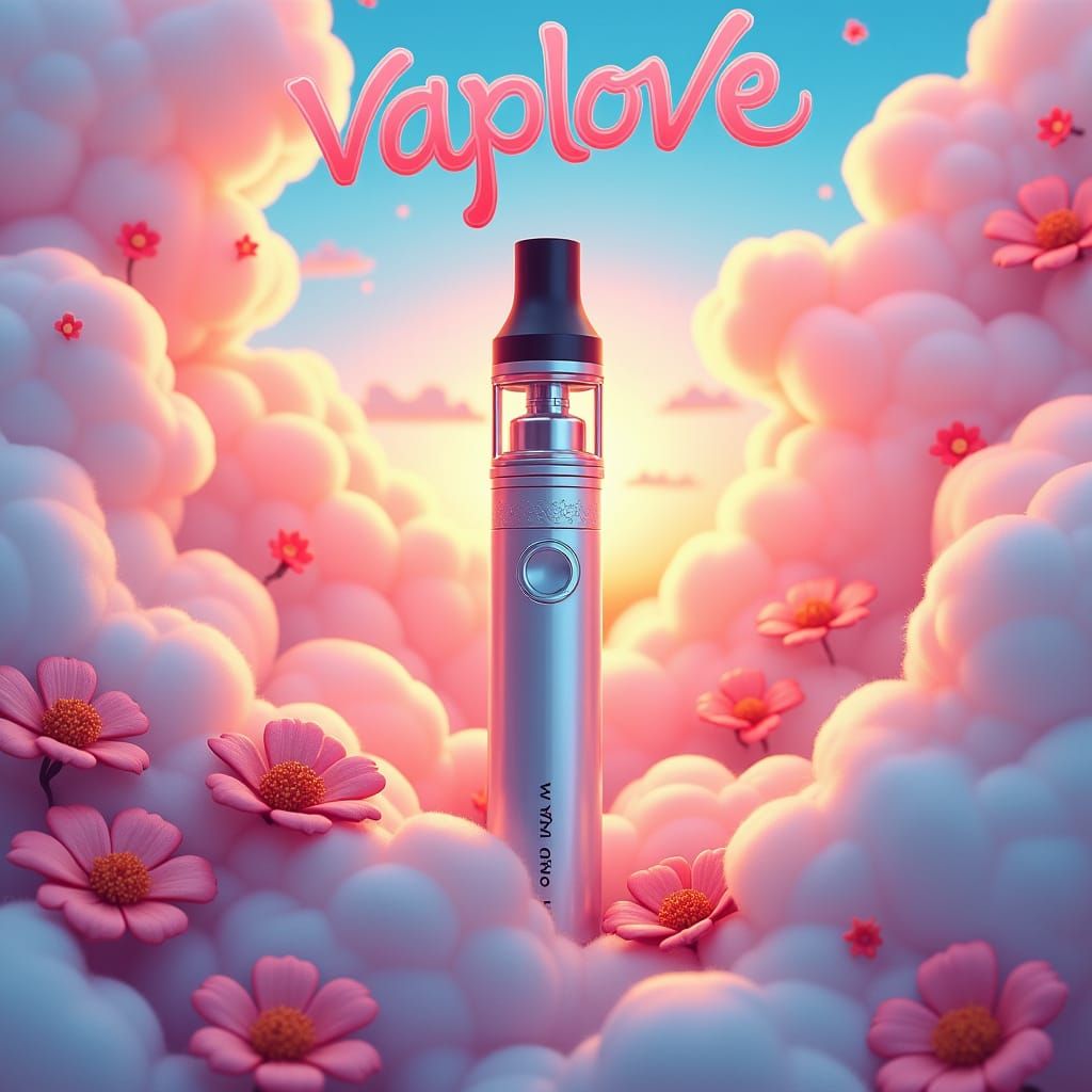 Vape Pen Kawaii Art with Sunset and Typography