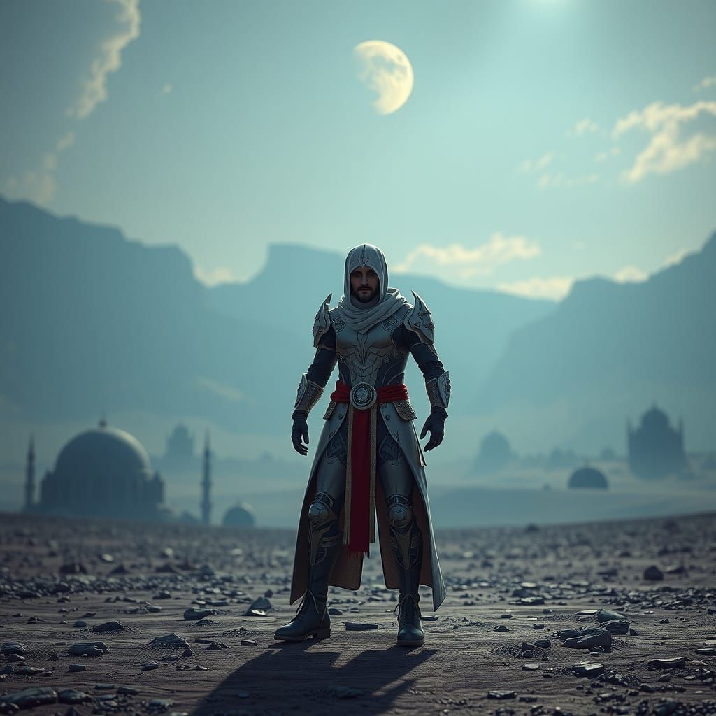 Futuristic Iranian Warrior in Cinematic Landscape