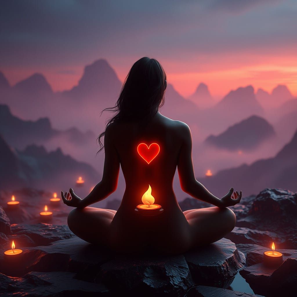 Ethereal Meditation Realm in Cyberpunk Aesthetic