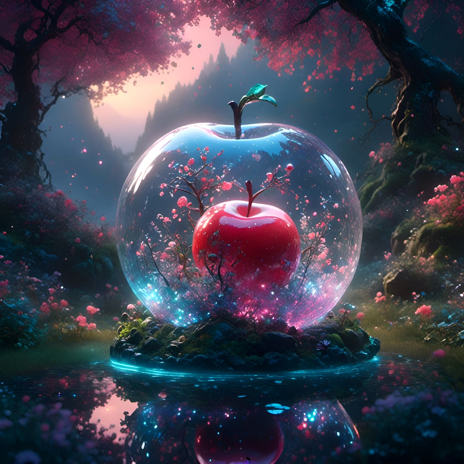 Glass Apple Filled with Black Liquid