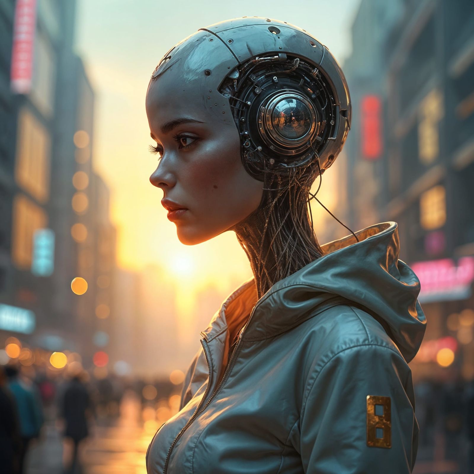 Anime-Style Android Saint at Gilded Core Plaza