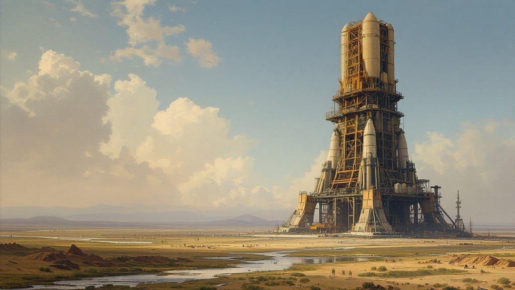 Cyberpunk Tower of Babel Rocket Gantry
