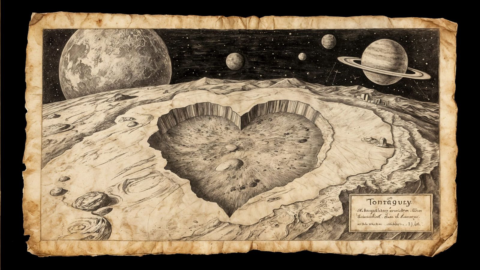 Pluto Detailed Charcoal Drawing on Parchment