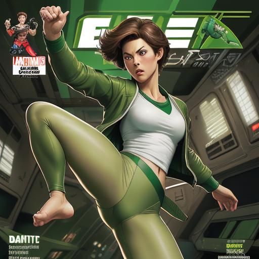 Woman in Starship Performs Karate Kick