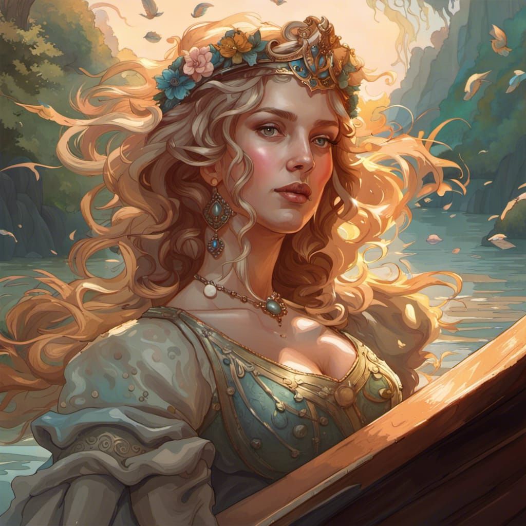 Renaissance Lady Portrait in Boat, Detailed Art