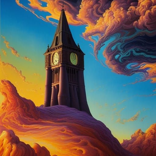 Surrealist Figure at the Edge of Time, Oil Painting