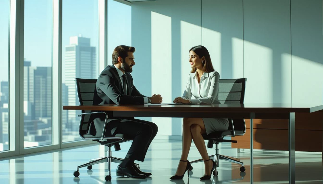 Cinematic Office Scene with Suspenseful Corporate Lighting