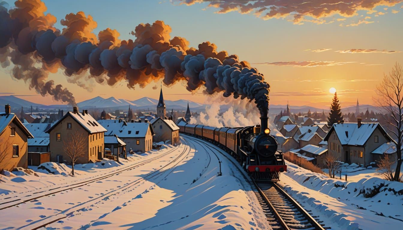 Van Gogh-Inspired Orient Express in Snowy Eastern European V...