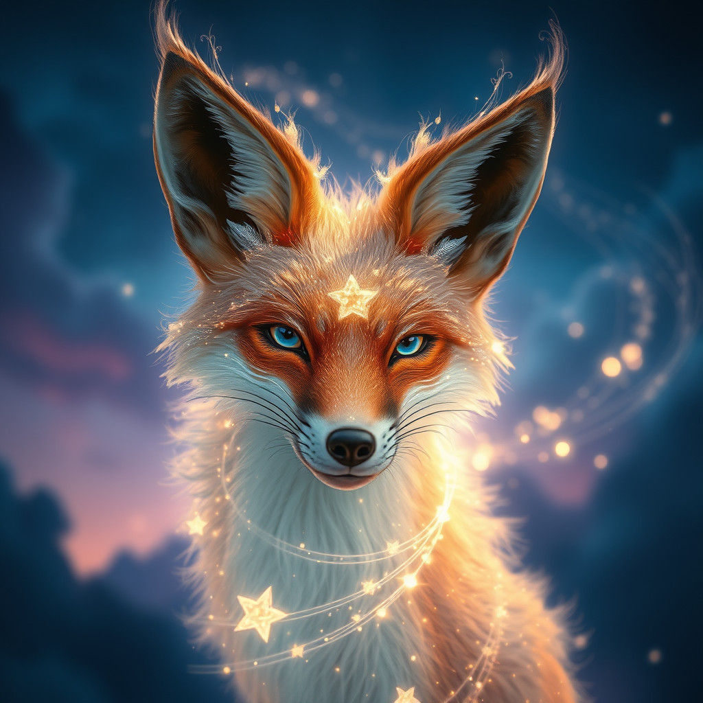 Luminescent Fox in Starry Night Sky