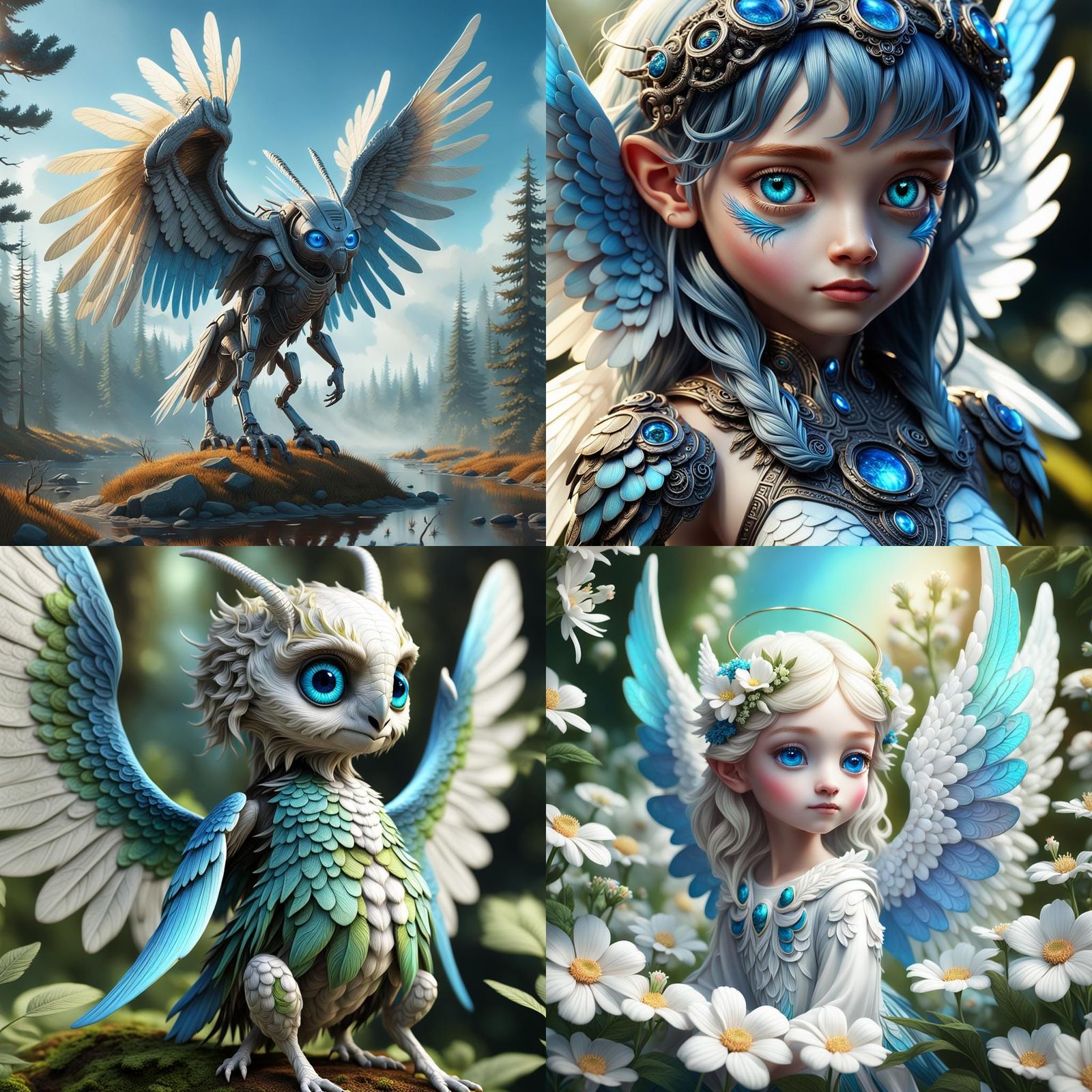Angelic Creatures in Superhuman Nature: 3D Render