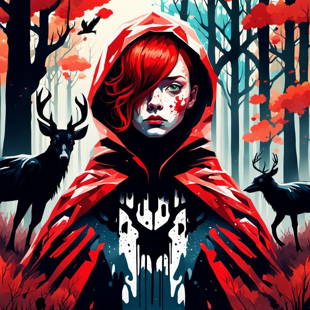 Woman on Wooded Path in Graffiti Art Style