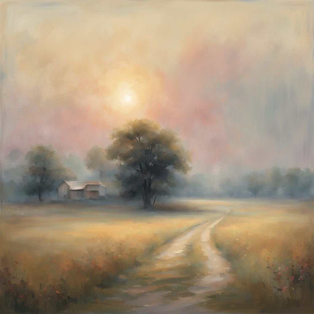 Misty Landscape Painting in Turner-esque Style