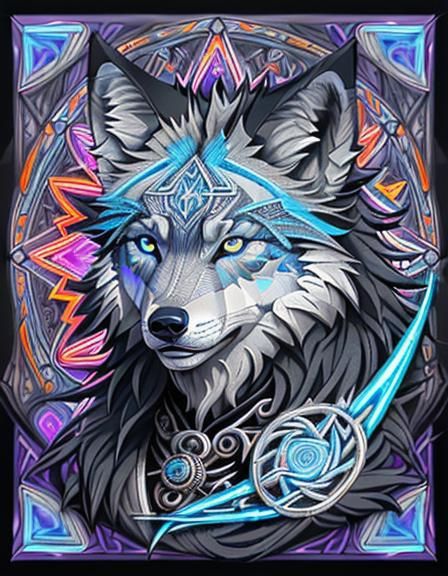 Celtic Wolf Spirit in Cubist Graffiti Art Style