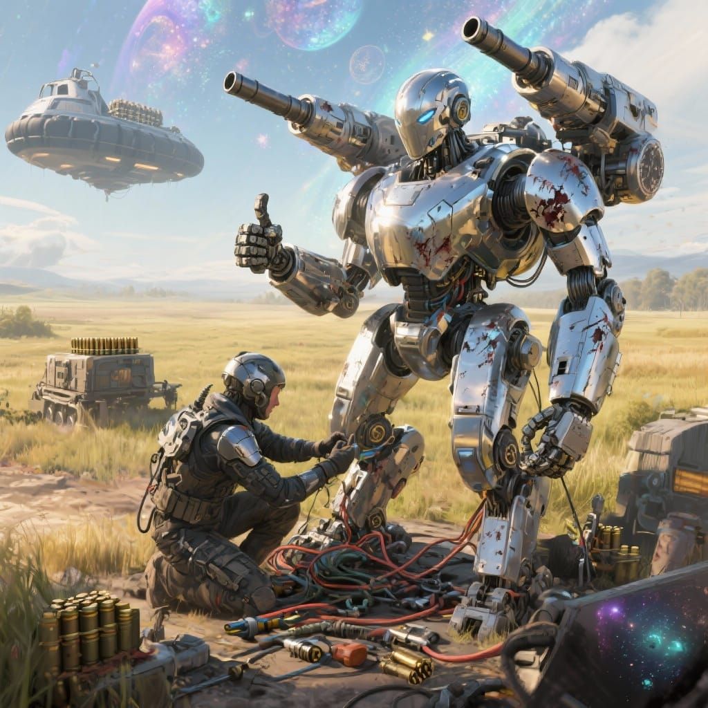 Chrome Mech Walker Field Repair: Astral Illustration