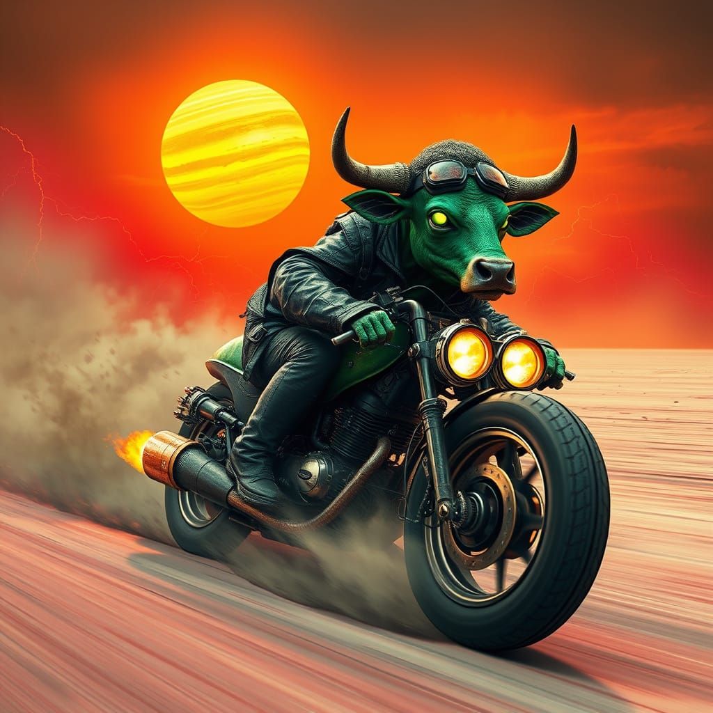 Mutated Zombie Cow Rides Turbo-Charged Motorcycle Across Apo...