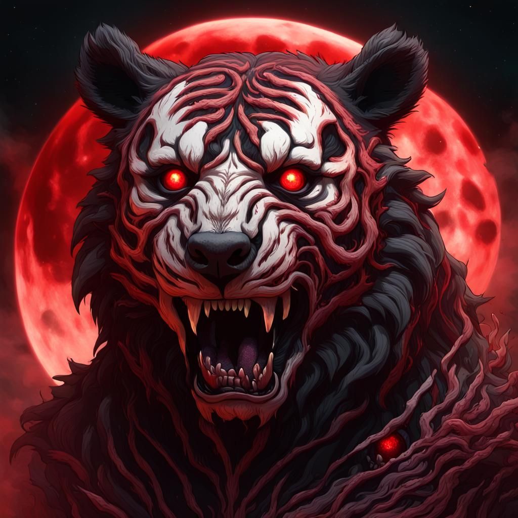 Undead Hybrid Bear Zombie Tiger with Blood Moon