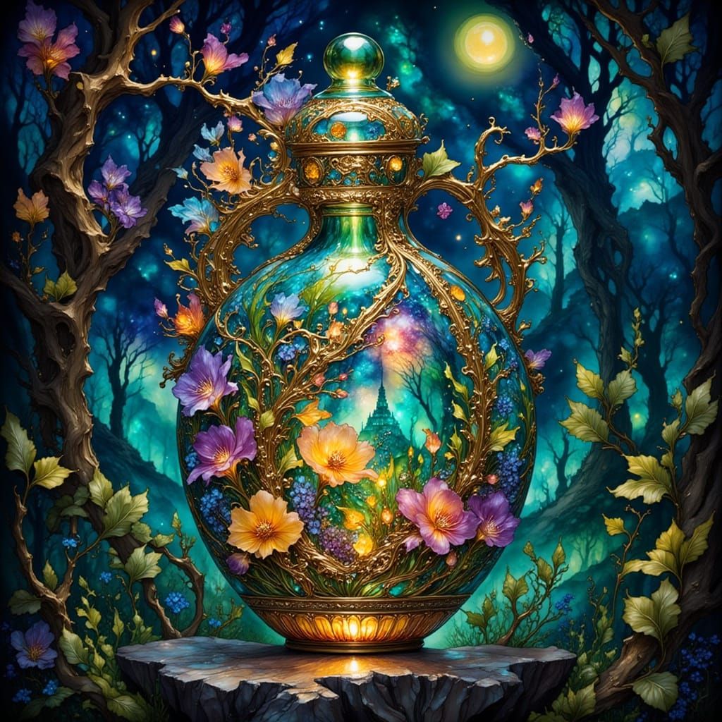 Bioluminescent Artifact in Fantasy Ink Style