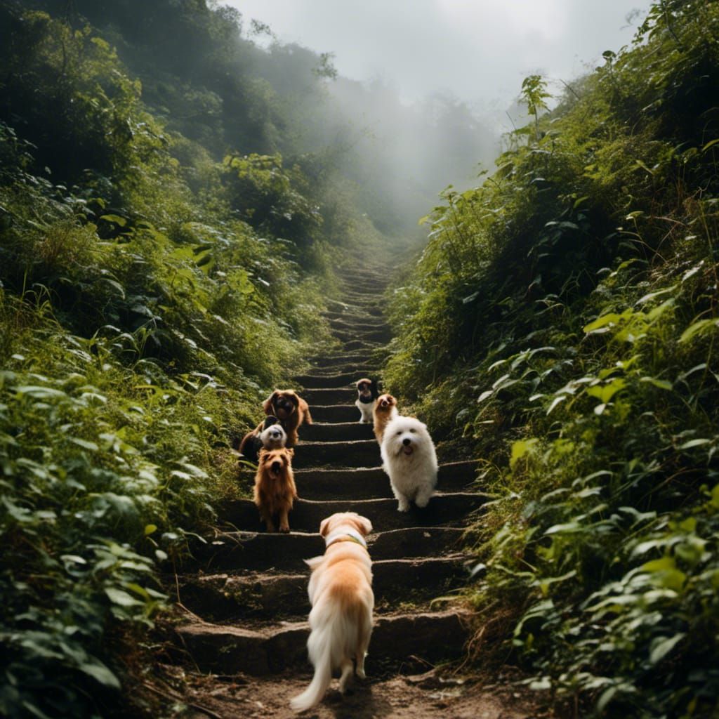 Dogs Ascending Stairway to Heaven