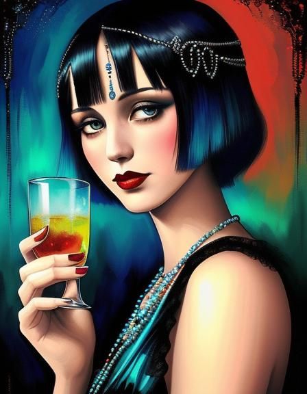 Eerie 1920s Flapper in Vibrant Speakeasy
