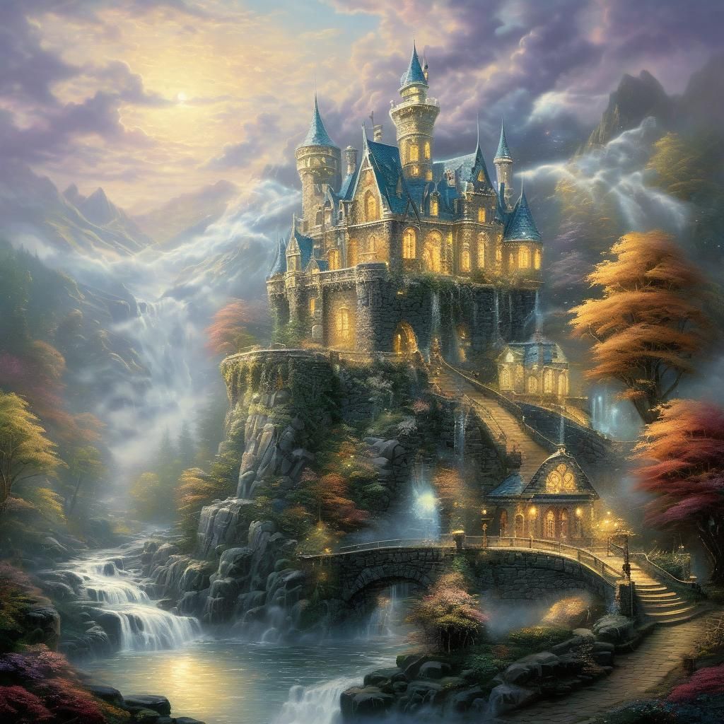 Diamond and Gold Castle in Ethereal Mist