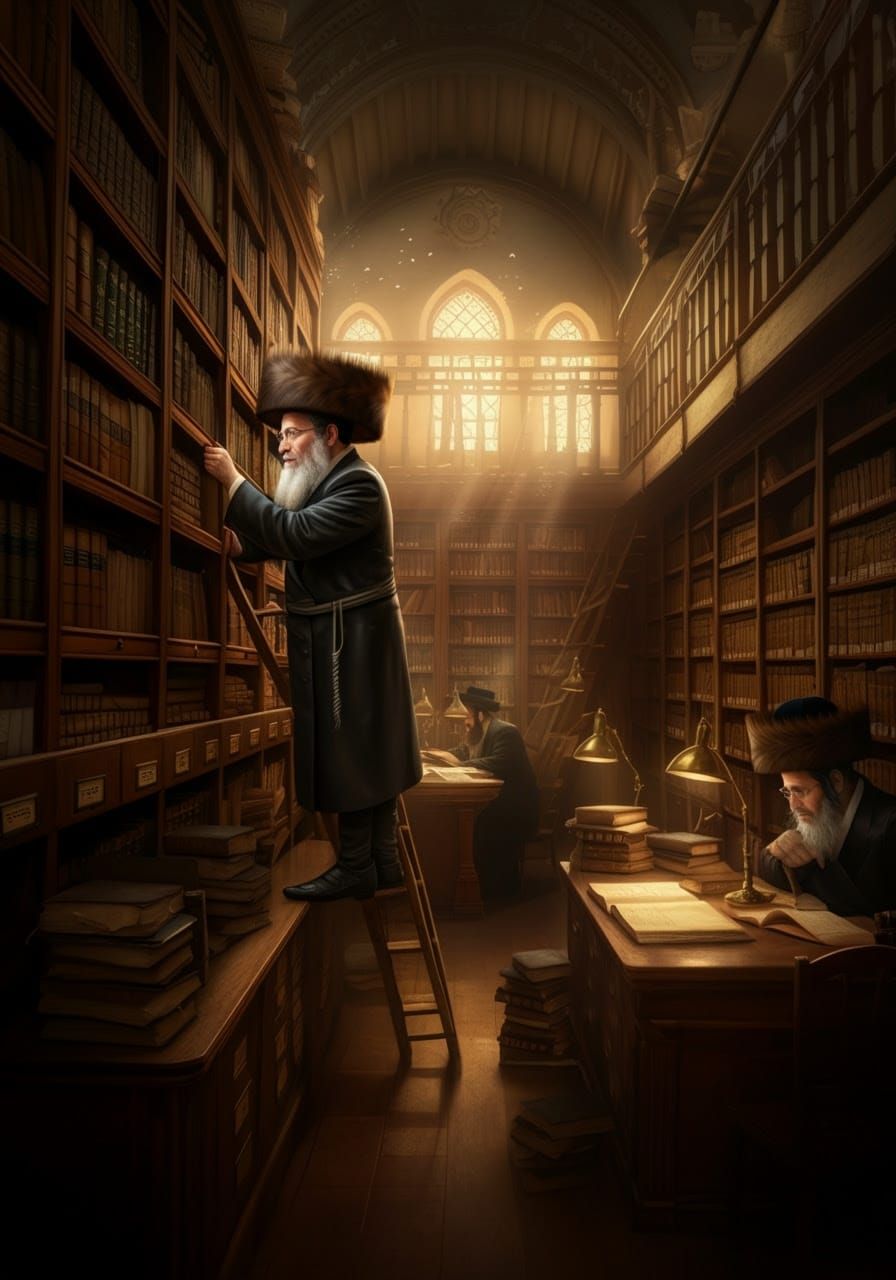 Ethereal Beit Midrash Library Treasury Room in Dramatic Cine...