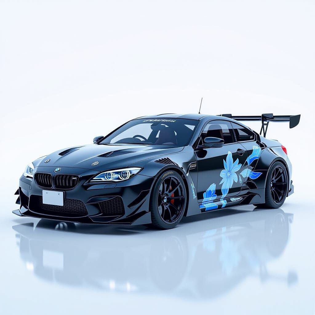 Japanese Tuning Car in Black and Blue Gradient