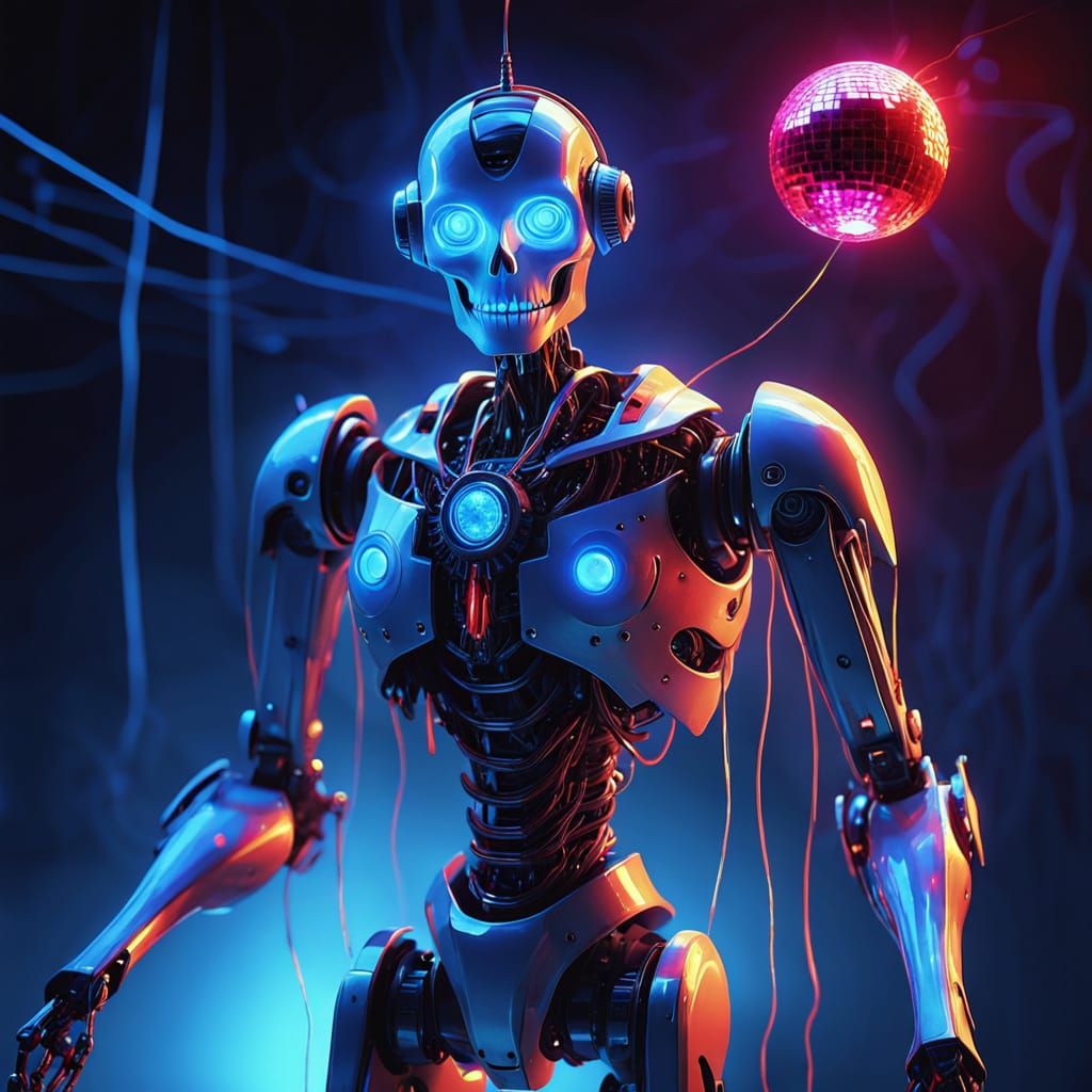 Malevolent Ghost Robot at Vibrant Party