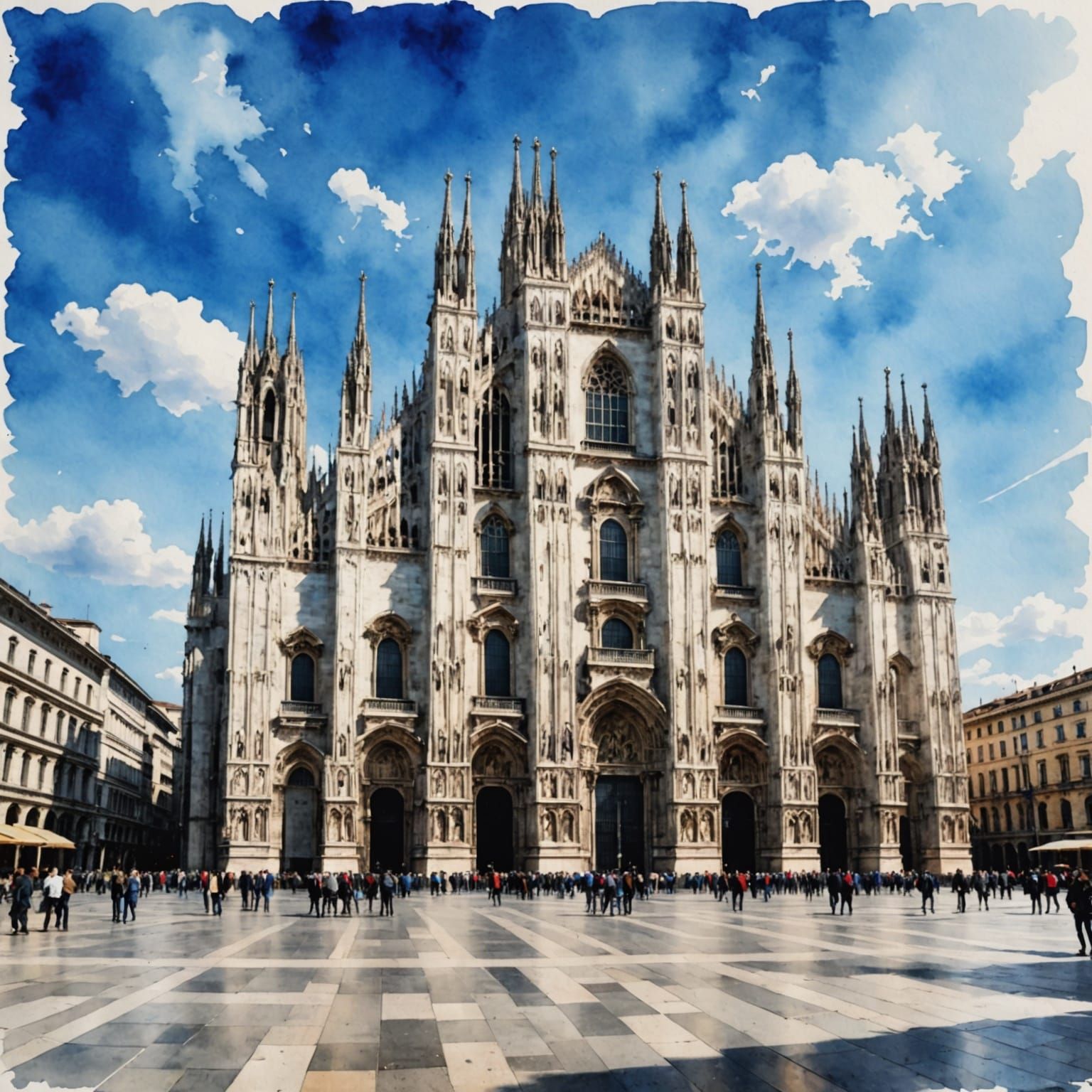 Milan Cathedral in Vibrant Watercolor