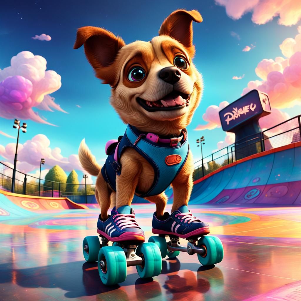 Dog on Roller Skates: Pixar-Inspired Concept Art