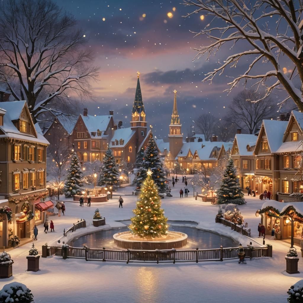 Enchanting Christmas Town in Warm Golden Light