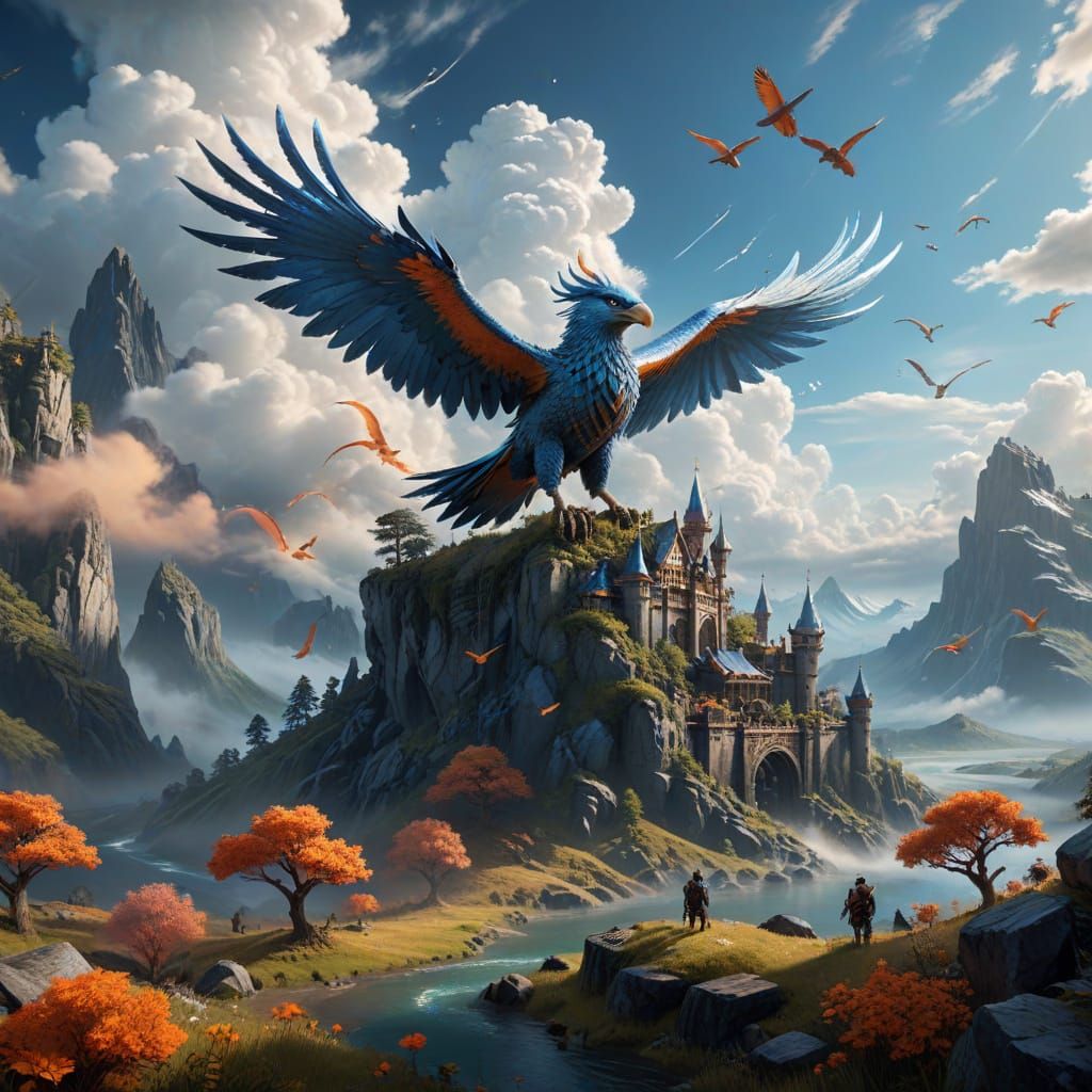 Ethereal Cloud Creatures Gaze Down on Whimsical Fairytale La...