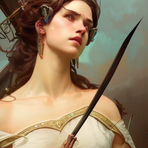 Archery Goddess Portrait in Detailed Digital Art Style