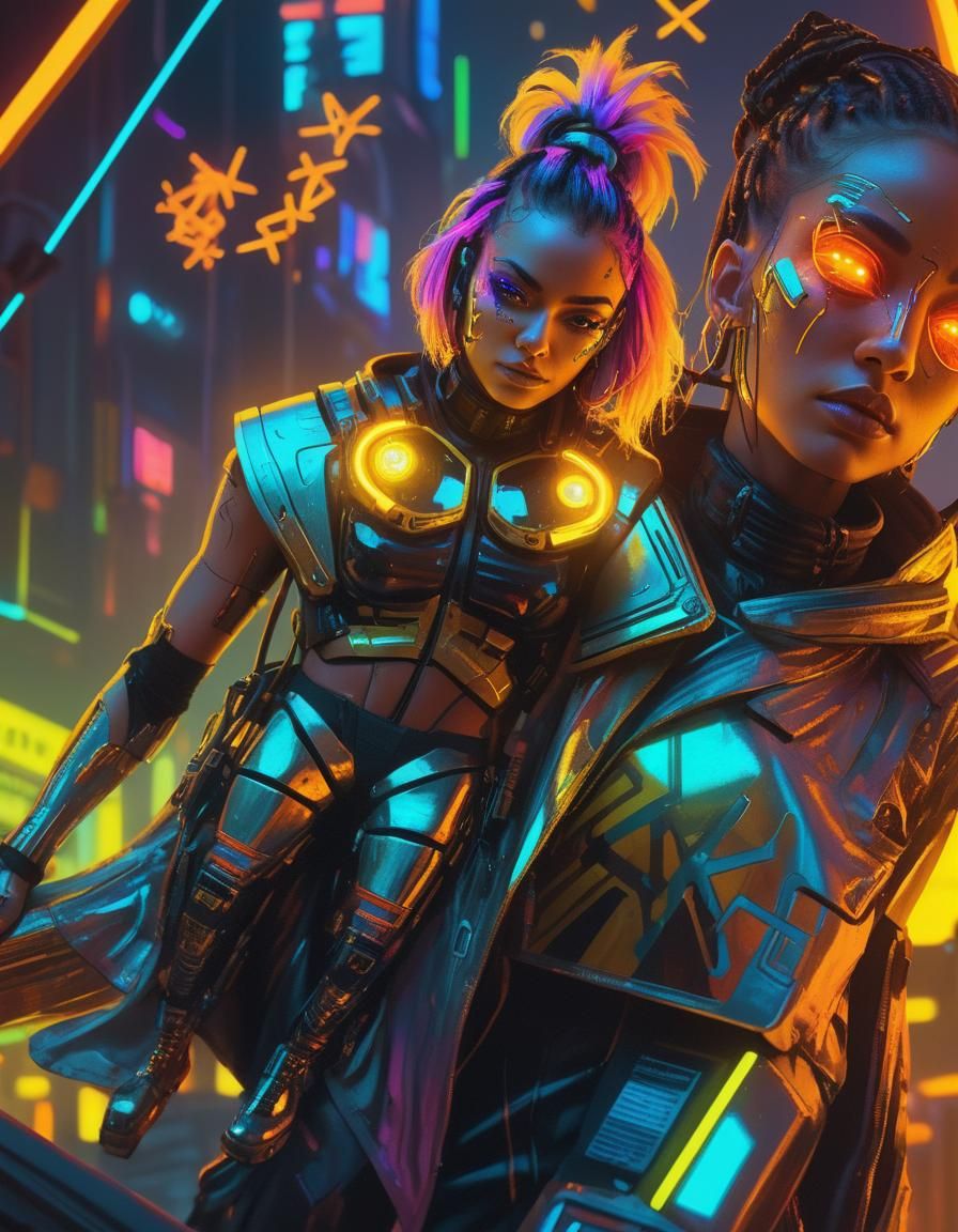 Cyberpunk Raver Girl Portrait in Neon Cityscape