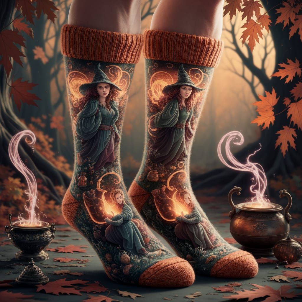 Enchanted Socks: Forest Witches in Autumnal Magic