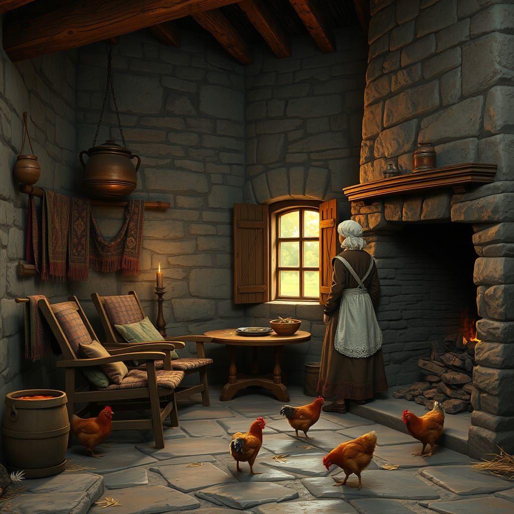 Cozy Medieval Cottage Interior with Warm Ambiance