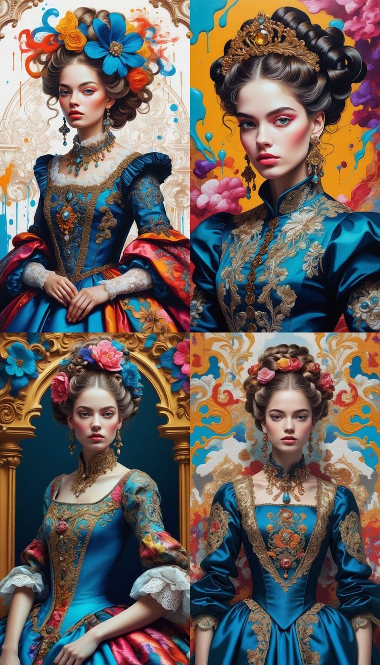 Stunning Baroque-Modern Fusion Portrait in Vibrant 3D Art