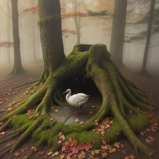 Ethereal Watercolor of a Goose in Autumn Forest